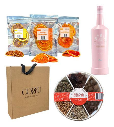 Kit Regalo Gin Merle + Botánicos Corfú X6 + Cítricos Premium