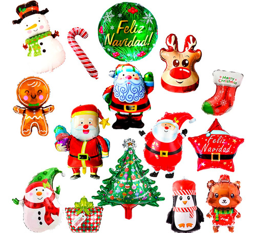 15 Globo Navidad Papa Noel Arbolito Regalo Santa Claus Feliz