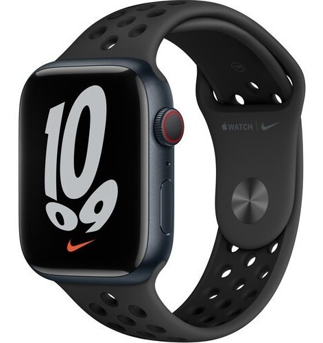 Funda para teléfono celular Apple Watch Series 7 45 mm Gps + Nike Midnight, color negro, correa, color negro, bisel, color negro