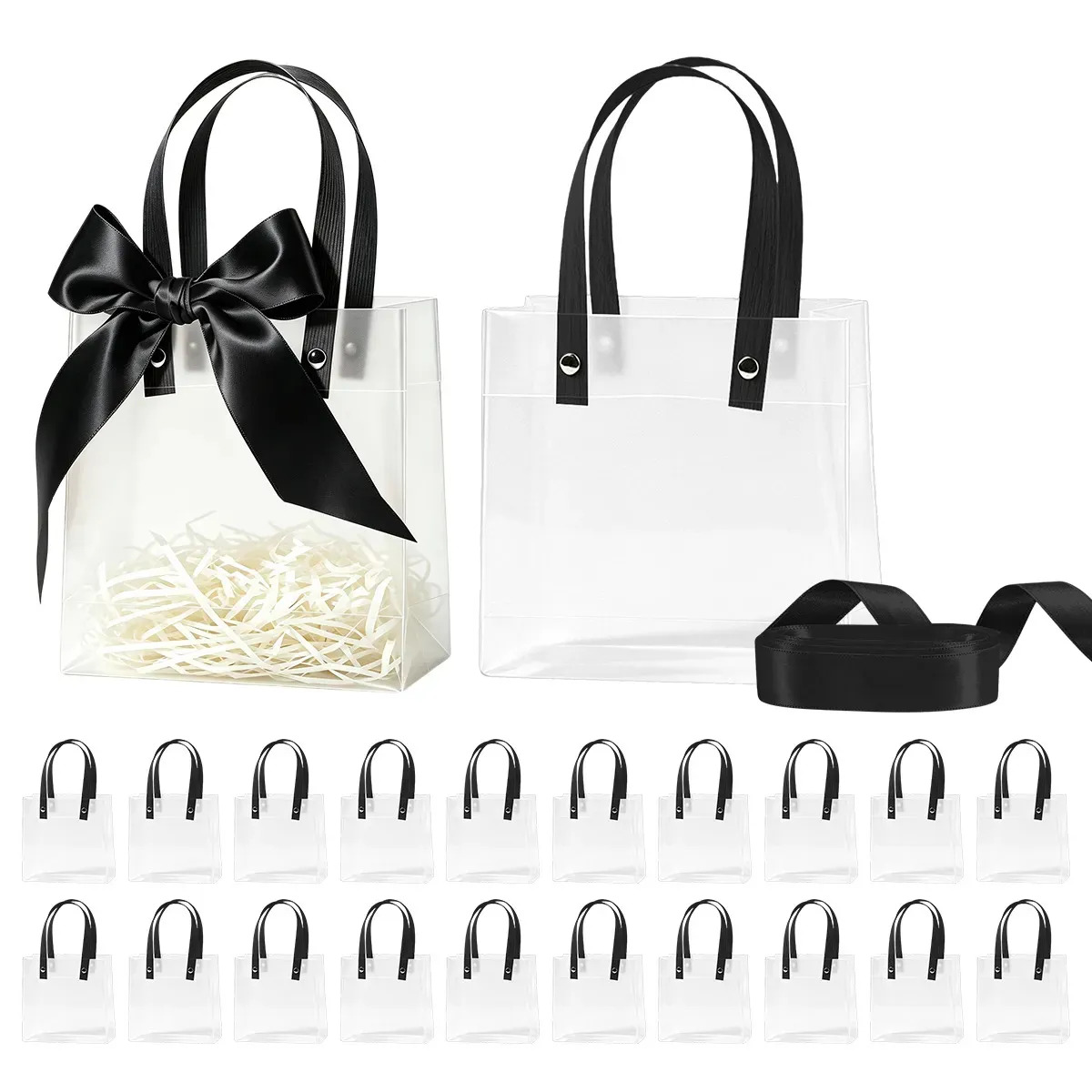 AEZOXÁN 20pc Bolsas Gomitas Transparentes Reutilizables-ideal Fiesta, 20*20*8CM, Para Regalo De Boda,Fiestas y Celebraciones, Negro