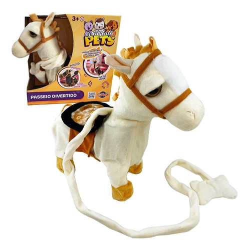 Brinquedo Cavalo Pelúcia Branco C/ Movimento Controle Toyng