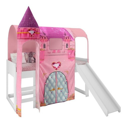 Cama Infantil Alta Com Barraca Castelo Da Princesa E 1 Torre