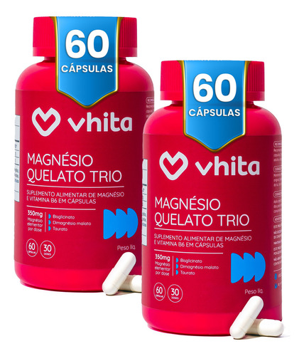 Magnésio Quelato 350mg Vhita 60 Cápsulas 3 Em 1 Sabor Sem Sabor