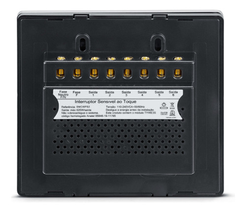 Interruptor Smarteck 4x4 6 Módulos Touch Preto