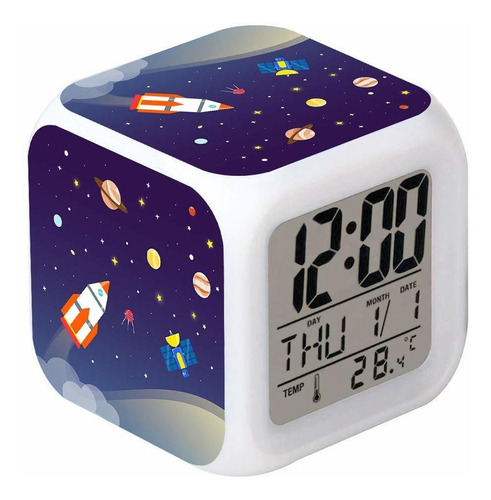 Reloj Despertador Led Cohete Espacio Universo Patrón C...