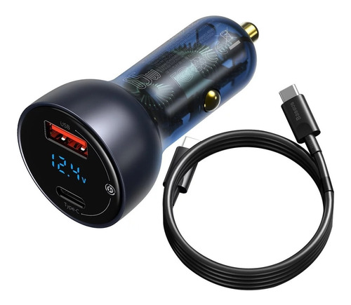 Cargador Baseus Para Auto + Cable Doble Usb Tipo C 65w