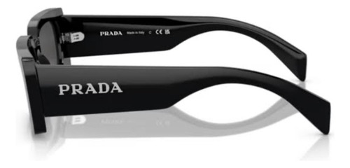 Óculos De Sol Prada Pr A07 1ab-5s0 Unissex - Tamanho 52 Retangular Preto Cinza-escuro Preto Preto