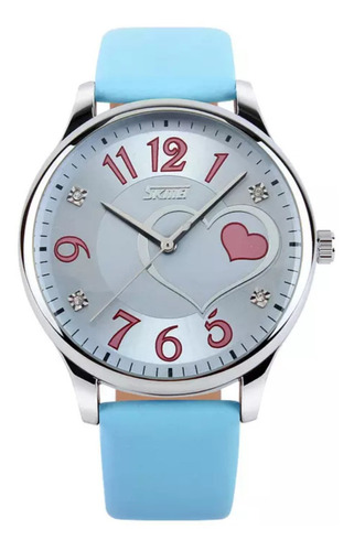 Reloj Analogico Casual Damas Skmei 9085 Azul Correa Cuero