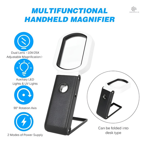 Lupa De Mano Multifuncional 10x/25x Ajustable 6 Led Uv Scala