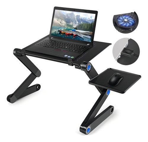 Mesa Ajustable Portátil Multiuso Laptop Table T8 Ventilación Color Negro