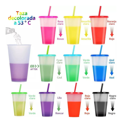 Vasos Mágicos De 700ml Que Cambian De Color, 10 Piezas