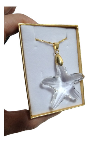 Colar Estrela Do Mar 4,0 Cm Cristal Swarovski Folh. A Ouro