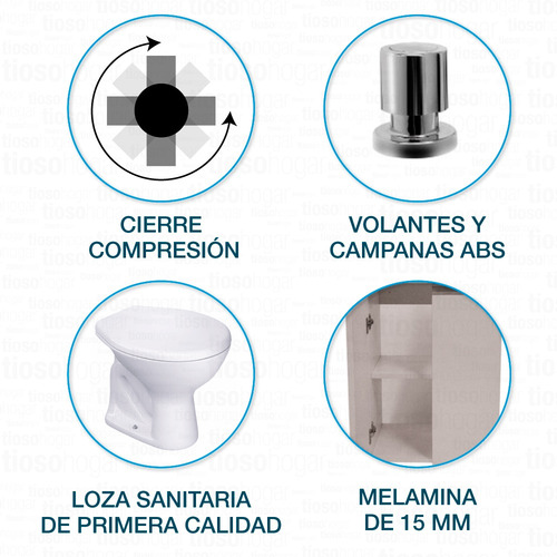 Combo Baño Moderno Sin Bide Accesorios Espejo Mochila Oferta