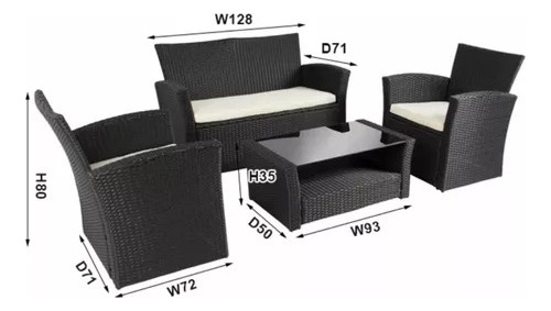 Juego De Jardin - Exterior- 3 Sillones + Mesa Simil Rattan 