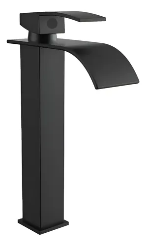 Torneira Banheiro Cascata Alta Inox Misturador Monocomando Preto Fosco