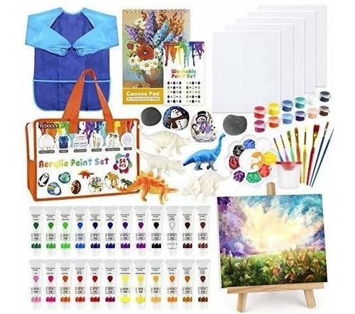 Set De Pintura 55 Piezas Para Niños Caballete Lienzo Pintur