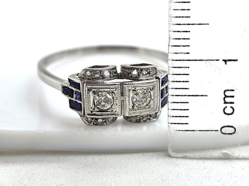 Anillo Platino Art Deco Diamantes Y Zafiros 3,7grt22 Plateado 22