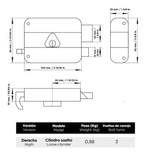 Imagen 9 de 10 de Cerradura 5000 Cilindro Cisa Suelto Derecha 60 Mm 2 Llaves