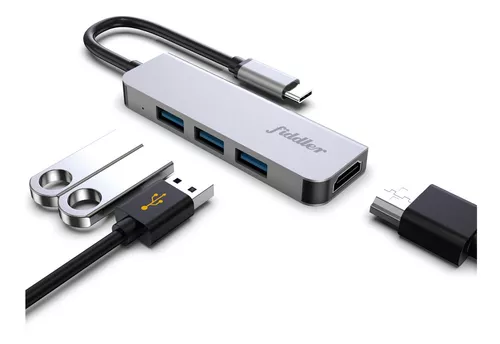 Adaptador USB C a HDMI 4K/30Hz + 3 USB 3.0/5Gbps Fiddler