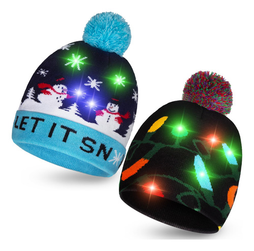 Domestar 2 Gorros De Navidad, Gorro De Punto Con Luz Led De 