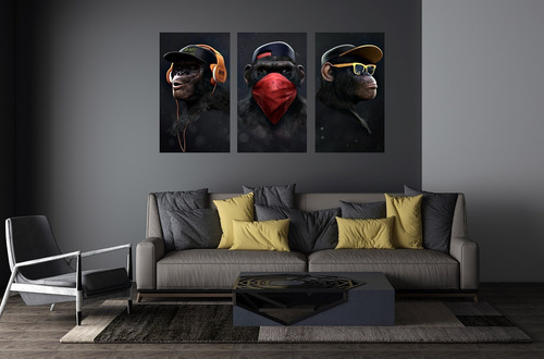 Quadro Decorativo Macacos Sábios Trio Quarto Sala Escritório