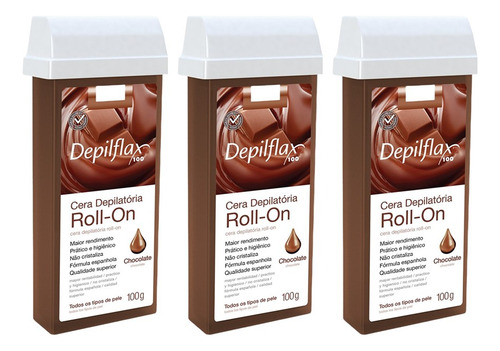 Kit 3 Refil Ceras Roll On Depilação Depilflax Chocolate 100g