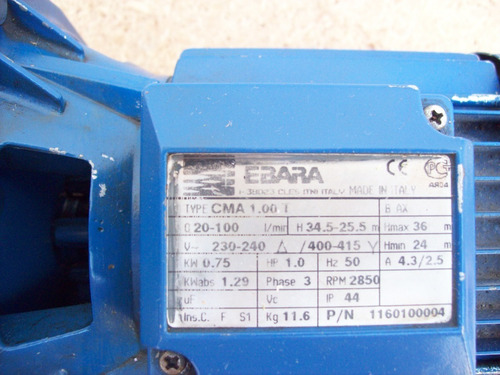 Bomba Agua Centrifuga 1hp Trifásica Marca Ebara