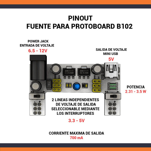 Fuente De Protoboard B102 3.3 V 5v