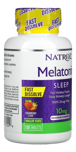 Melatonina 10 Mg | 100 Tabs | Rápida Absorción | Tamaño Gde Sabor Fresa