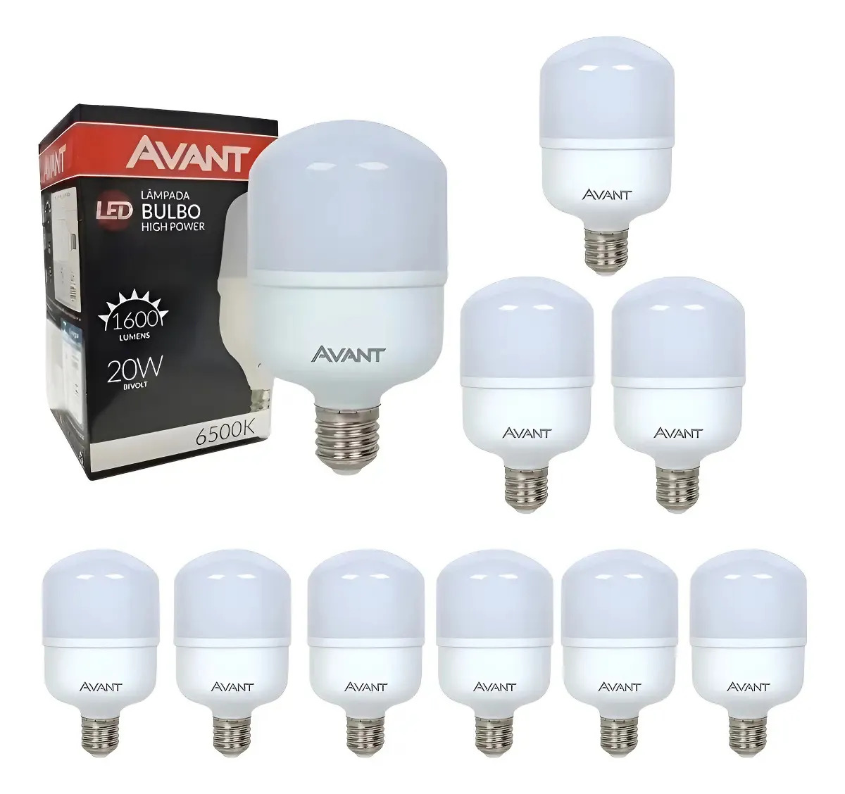Kit 10 Lâmpadas Led 20w Bulbo 6500k Luz Branca Avant Luz Bra Branco-frio