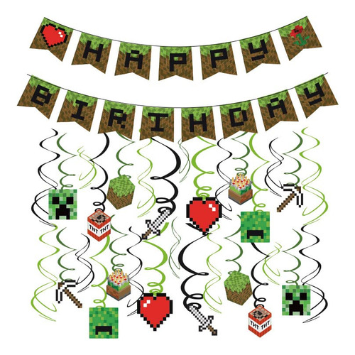 30 Pieza Decoracion Colgante Pixel Mine Happy Birthday Para