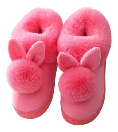 Pantuflas Cálidas De Felpa Con Orejas De Conejo Para Mujer