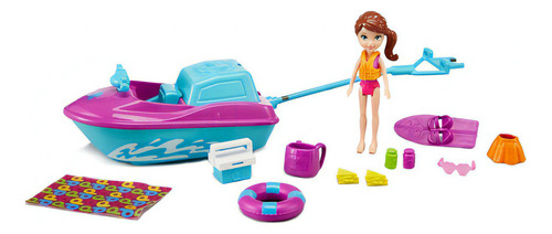 Muñeca y vehículo, Polly Pocket, Lila y moto acuática, Mattel