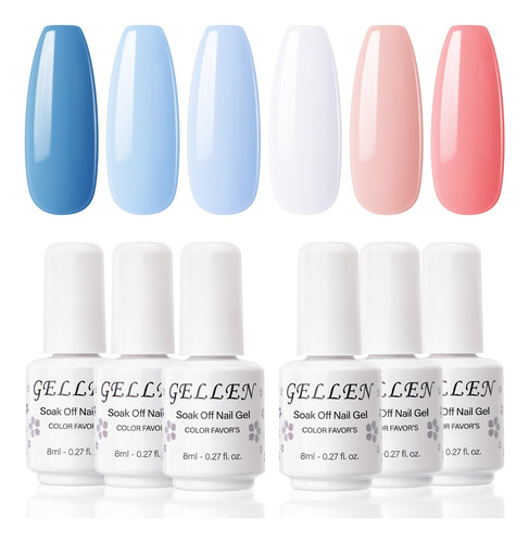 Gellen Juego De 6 Esmaltes De Unas De Gel Uv Led, Coleccion 