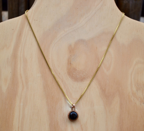 Collar Piedra Natural Onix Negro, Cadena De Acero, Cod1