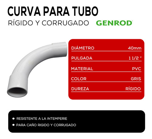 Curva Para Tubo Rígido Pvc 40mm Genrod X50