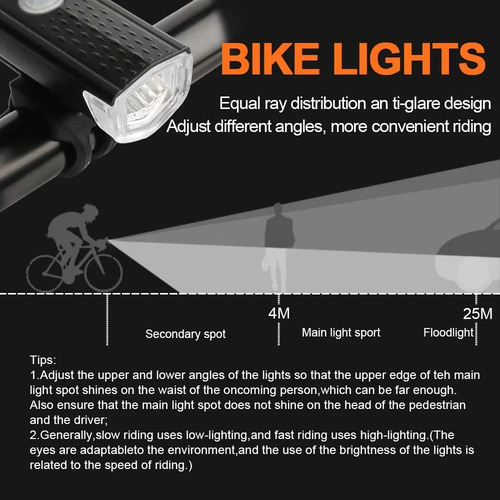 Juego De Faros Delanteros Y Traseros Usb Led Recargables Par