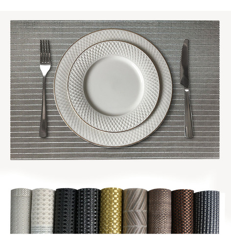 6 Jogo Americano Mesa Posta Luxo Impermeável Mz Meta 2 Vr Cor M11 KAQUI BRILHO ocre claro escuro bege METALICO MZ RETANGULAR