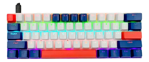 Teclado Mecánico 60% Color Azul Con Blanco Rgb- Switch Azul