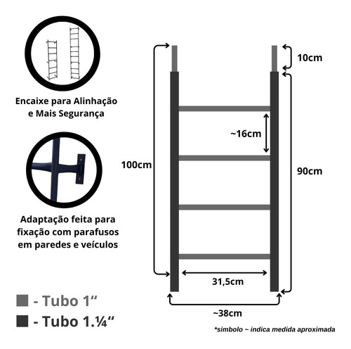 Escada Tipo Marinheiro Com Adaptação Para Fixar Na Parede 1m