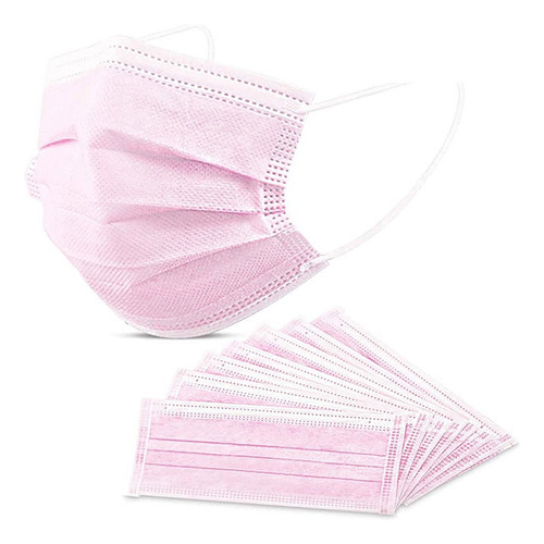 50 Unidades De Máscaras Rosa Cirúrgicas Para Proteção Desenho Do Tecido Liso