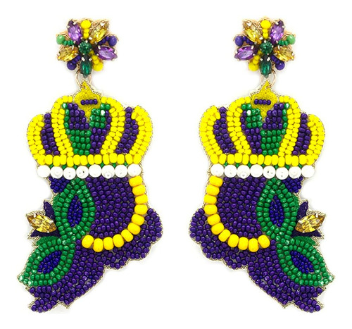 Pendientes Hech Con Corona Y Máscara De Mardi Gras Con Cuent