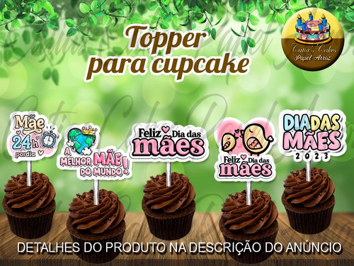 Dia Das Mães 50 Topper Tags Para Cupcake Doce