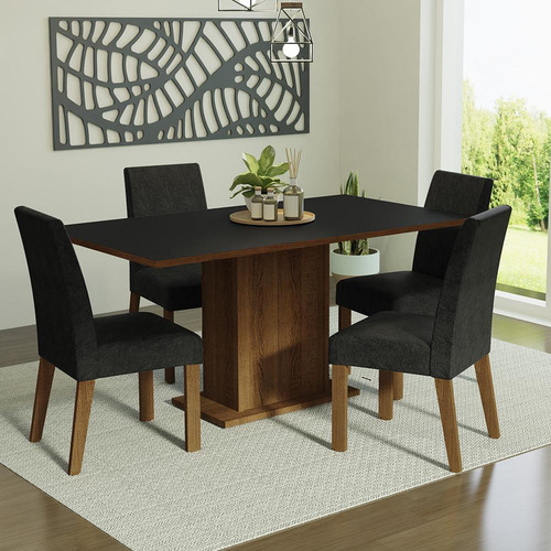 Juego De Comedor Con Mesa Y 4 Sillas Madesa Oxford Keila Mn Color Marron/Negro/Oxford Diseño de la tela de las sillas Liso