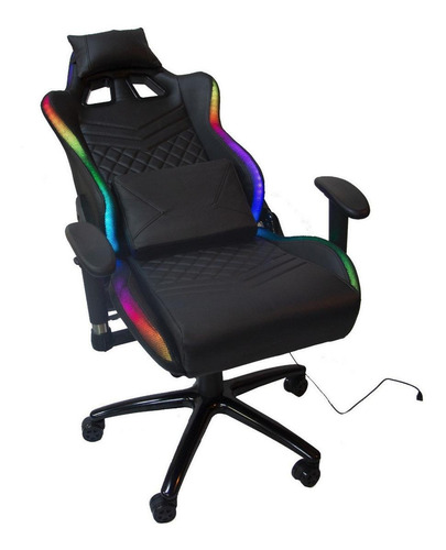 Imagen 6 de 10 de Silla de escritorio Audiotek MKZ-LKSGRGBTB301 gamer ergonómica negra con tapizado de cuero sintético