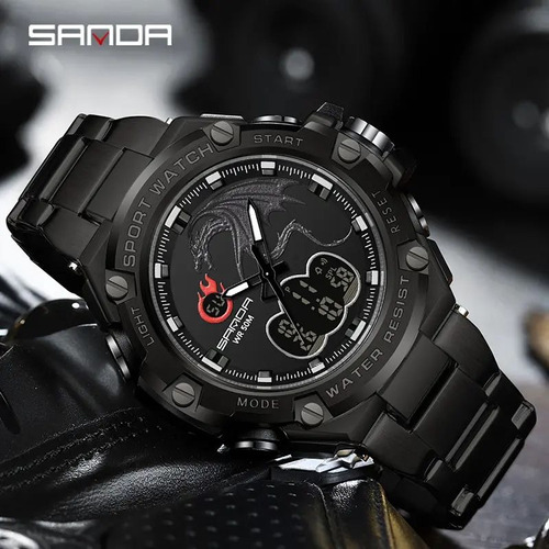 Reloj Marca Sanda Dragon Pulso Acero Hora Analoga Sumergible