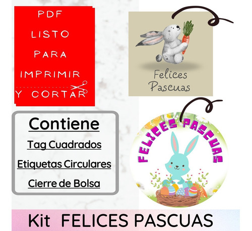 Imagen 2 de 5 de Kit Imprimible Pascuas 003 Tags, Etiquetas Y Cierra Bolsa .-