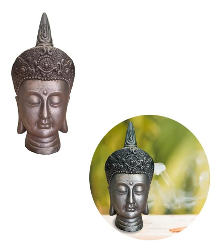 Buda Gris Cabeza Adorno Figura Decorativo Zen Hogar 47cm