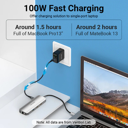 Hub Usb Multipuerto Vention - 9 En 1 - Usb C A Hdmi + Rj45 + 3 Puertos Usb 3.0 + Lector De Tarjetas Sd Tf+ Aux 3.5 + Pd 100w Usb C - 4k - Carcasa Aluminio - 15 Cm - Para Pc / Mac / Laptop - Tolhb