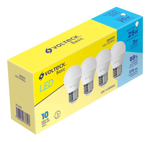 Pack De 4 Lámparas De Led G45 3 W Luz De Día Volteck 28003